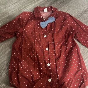 Old Navy Red and White Polka Dot Button Down Shirt with Bow